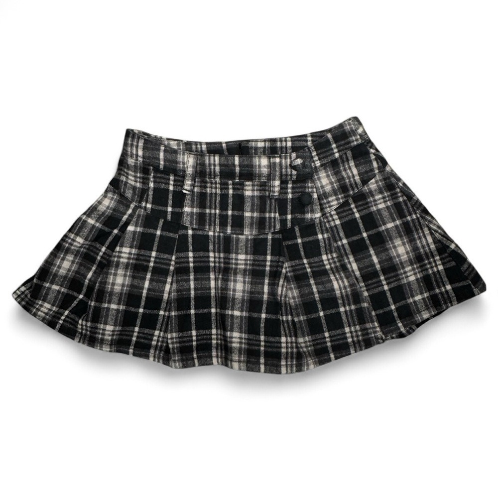 Free People Women's Cotton Black Blue Plaid Skater Y2K Clueless Mini Skort Skirt - Picture 3 of 6